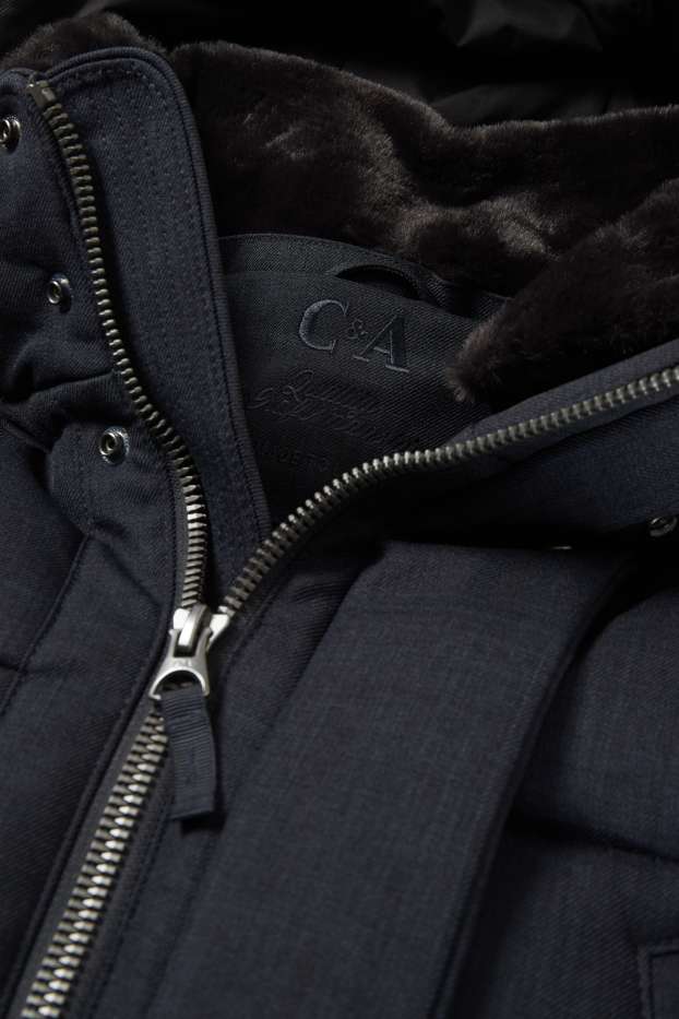 Hommes - Parka avec capuche et garniture en imitation fourrure - hiver - bleu foncé