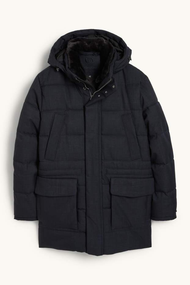 Hommes - Parka avec capuche et garniture en imitation fourrure - hiver - bleu foncé