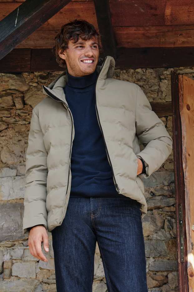 Heren - Gewatteerde jas met capuchon - waterafstotend - grijs-bruin