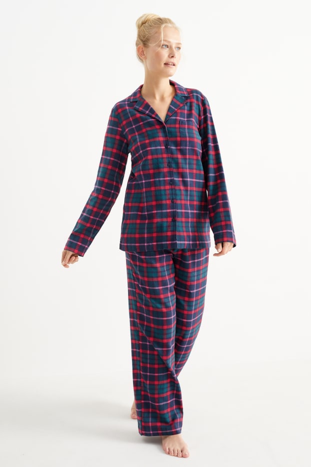 Femmes - Pyjama en flanelle - à carreaux - bleu foncé