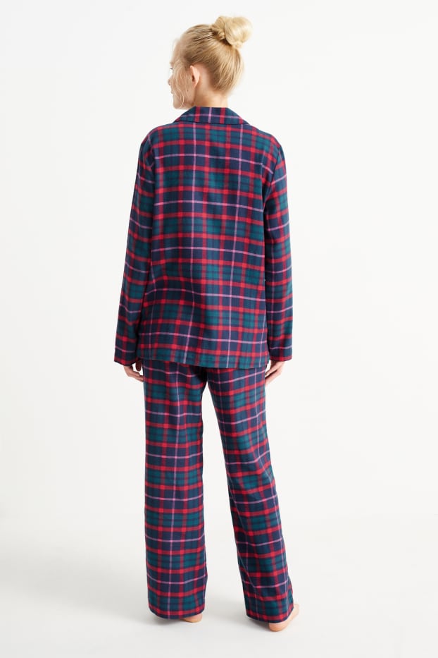 Femmes - Pyjama en flanelle - à carreaux - bleu foncé