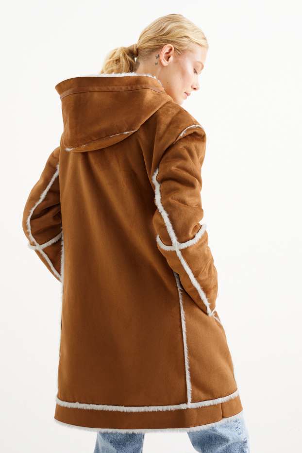 Women - Coat with hood - brown