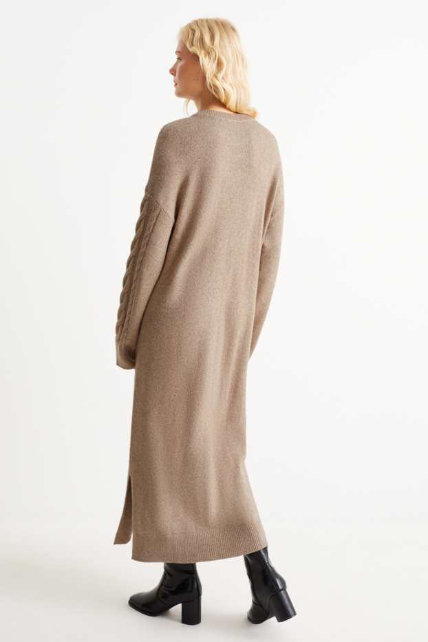 Damen - Strickkleid - Zopfmuster - taupe