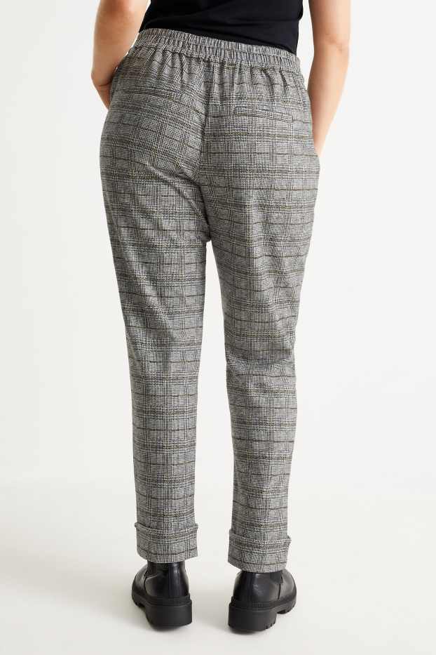 Dona - Pantalons de tela - high waist - tapered fit - de quadres - gris