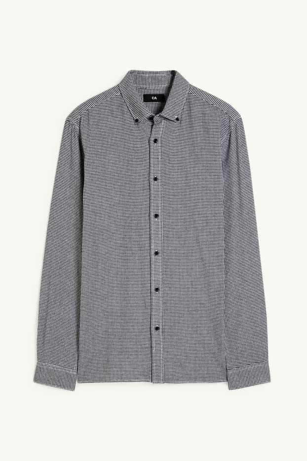 Home - Camisa - regular fit - button-down - de quadres - negre/blanc