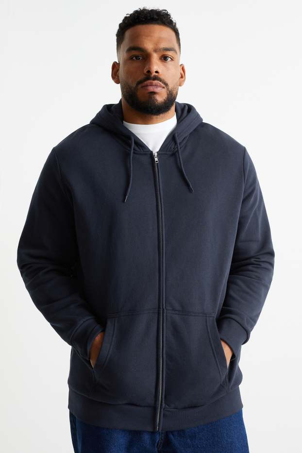 Hommes - Sweat zippé à capuche - bleu foncé