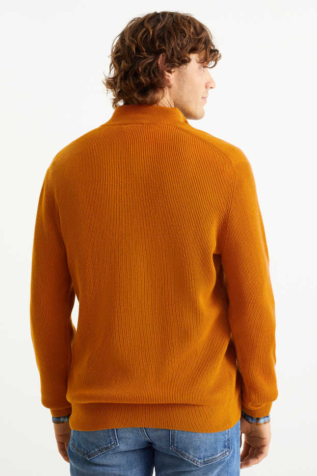 Men - Jumper and shirt - regular fit - button-down collar - havanna