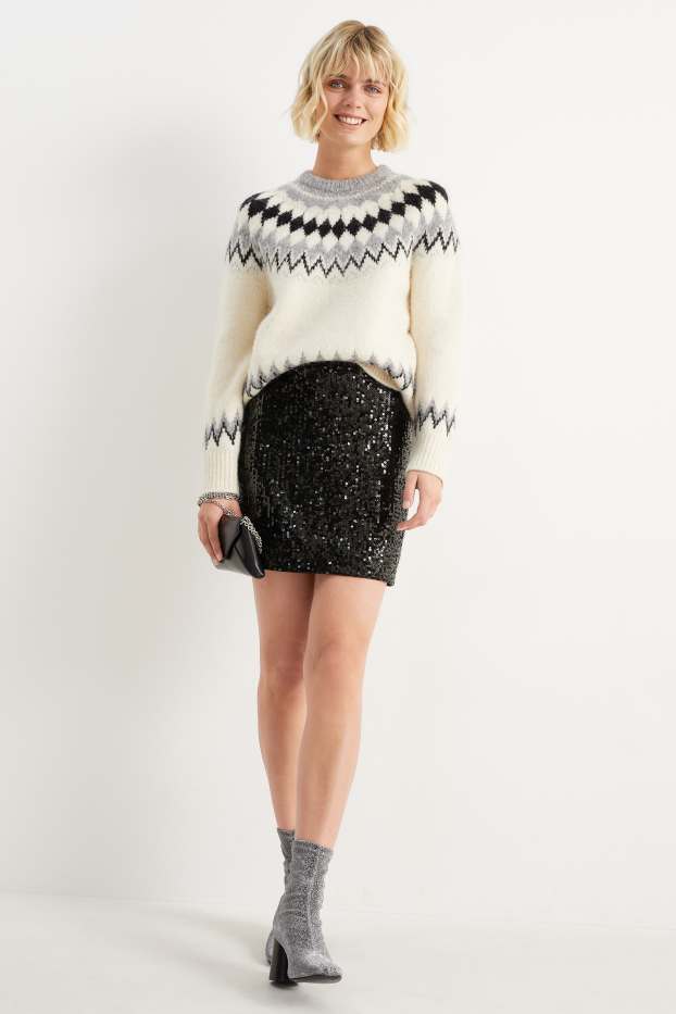 Women - Sequin miniskirt - shiny - black
