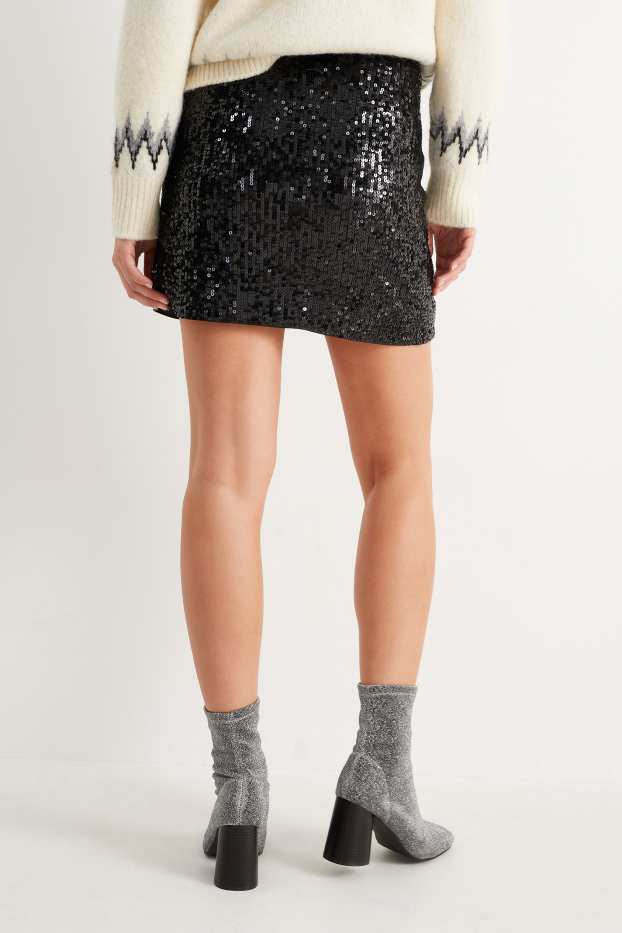 Women - Sequin miniskirt - shiny - black