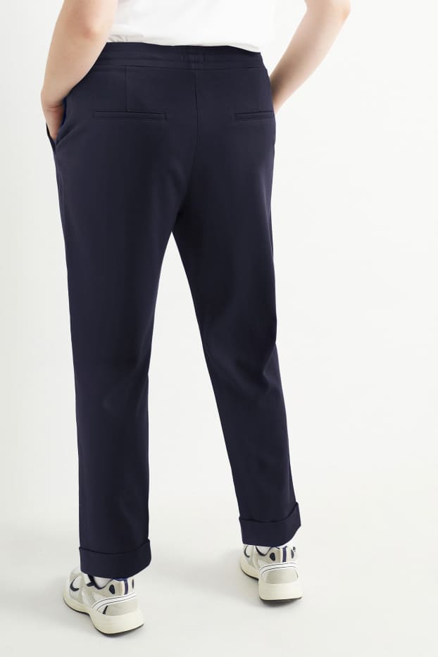 Women - Cloth trousers - mid-rise waist - tapered fit - dark blue