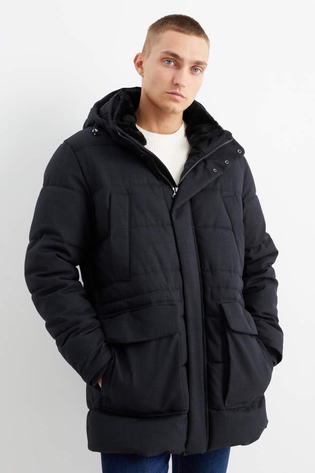 Hommes - Parka avec capuche et garniture en imitation fourrure - hiver - bleu foncé