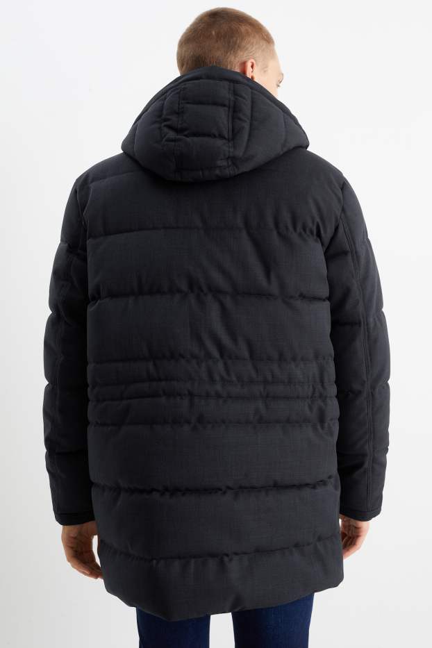 Hommes - Parka avec capuche et garniture en imitation fourrure - hiver - bleu foncé