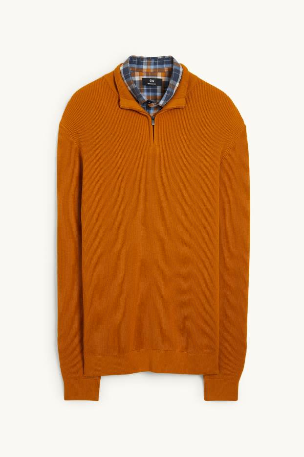 Men - Jumper and shirt - regular fit - button-down collar - havanna