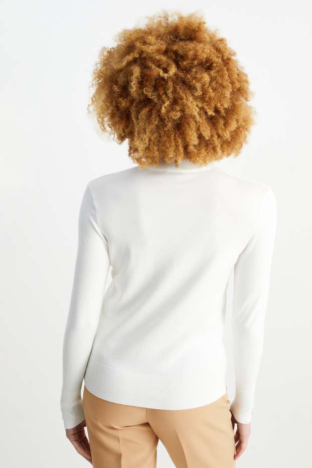 Femmes - Pullover basique à col roulé - blanc crème