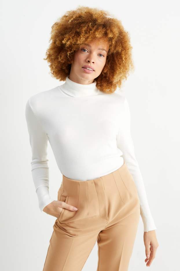 Femmes - Pullover basique à col roulé - blanc crème