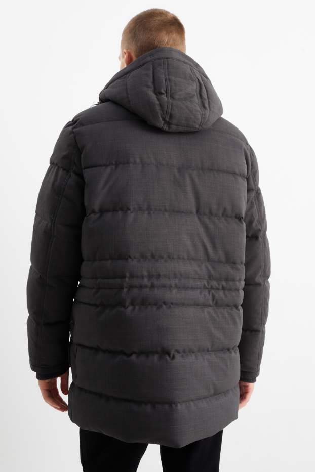 Heren - Parka met capuchon en rand van imitatiebont - winter - donkergrijs