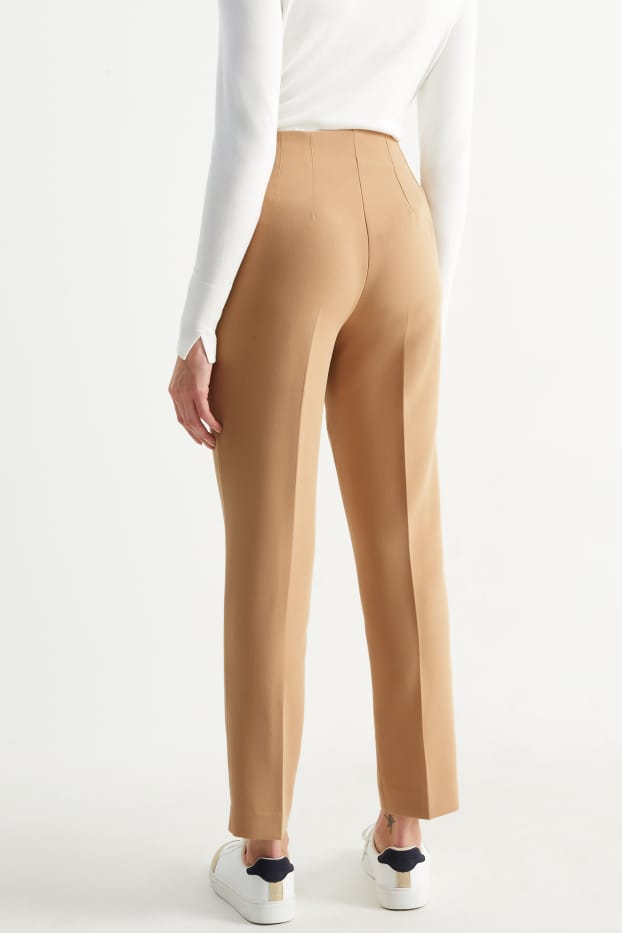 Donna - Pantaloni di stoffa - vita alta - tapered fit - marrone chiaro