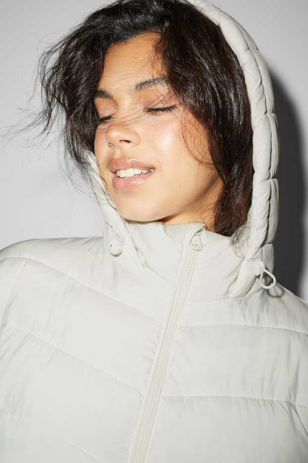 Women - Quilted jacket with hood - cremewhite