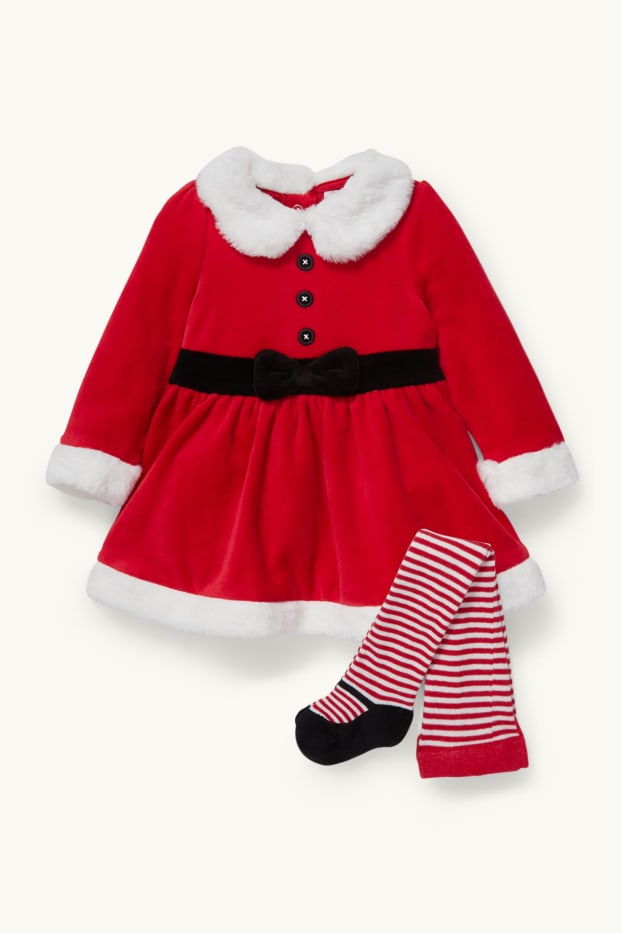 Baby Mädchen - Baby-Weihnachts-Outfit - 2 teilig - dunkelrot