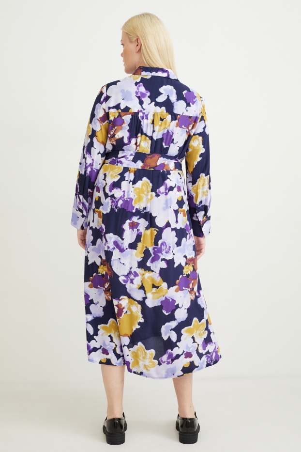 Women - Shirt dress - floral - dark blue