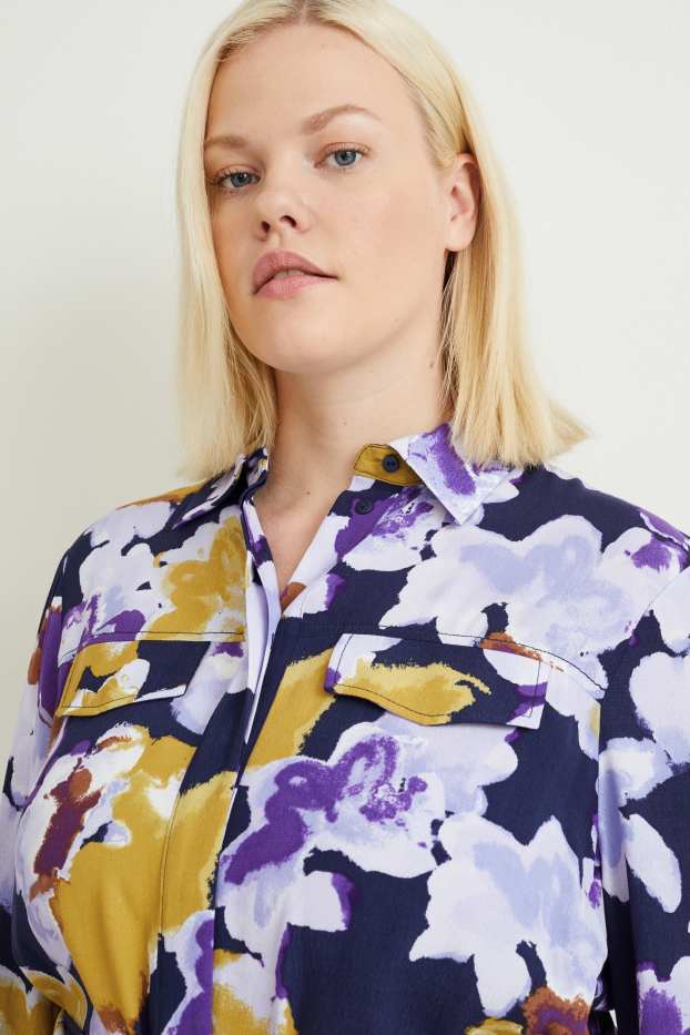 Women - Shirt dress - floral - dark blue