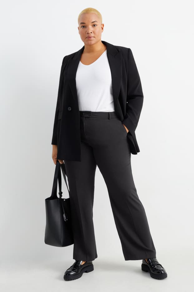 Femmes - Pantalon de toile - mid waist - straight fit - noir