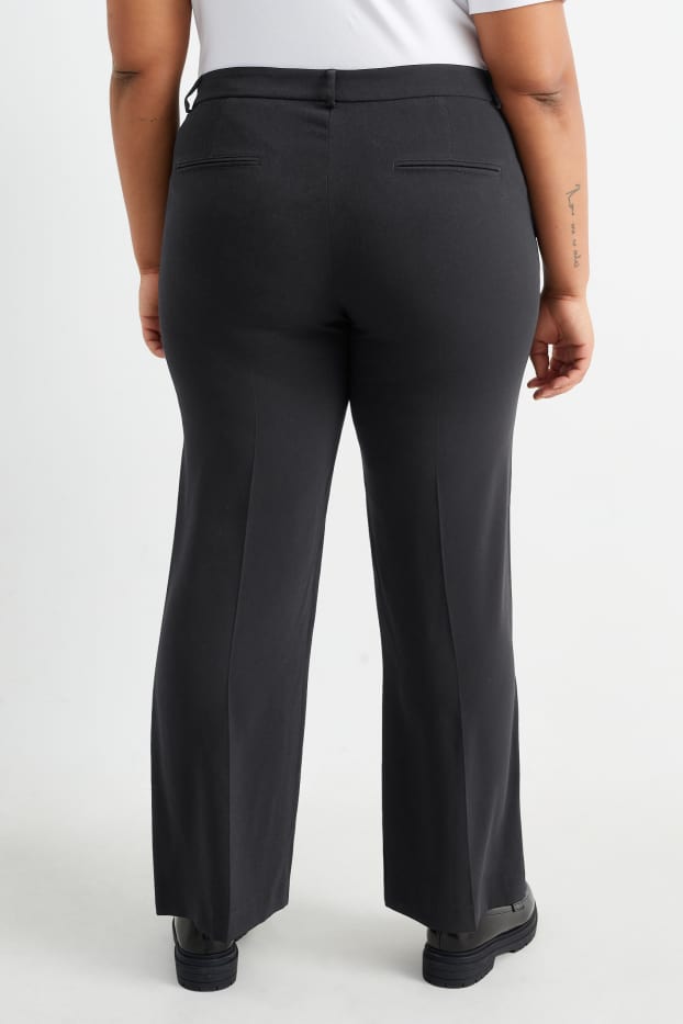 Femmes - Pantalon de toile - mid waist - straight fit - noir