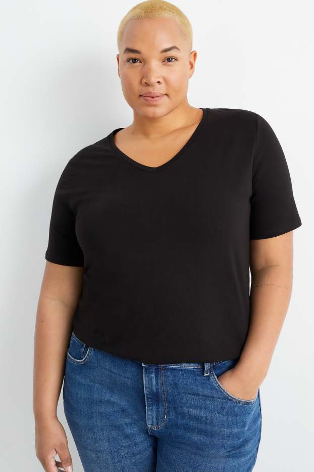 Femmes - Lot de 2 - T-shirts à encolure en V - noir