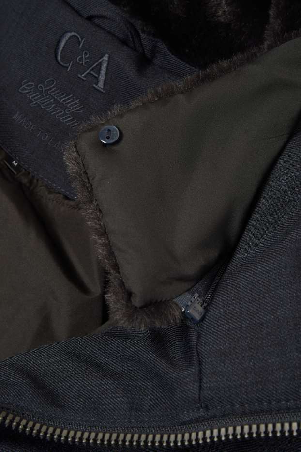 Hommes - Parka avec capuche et garniture en imitation fourrure - hiver - bleu foncé