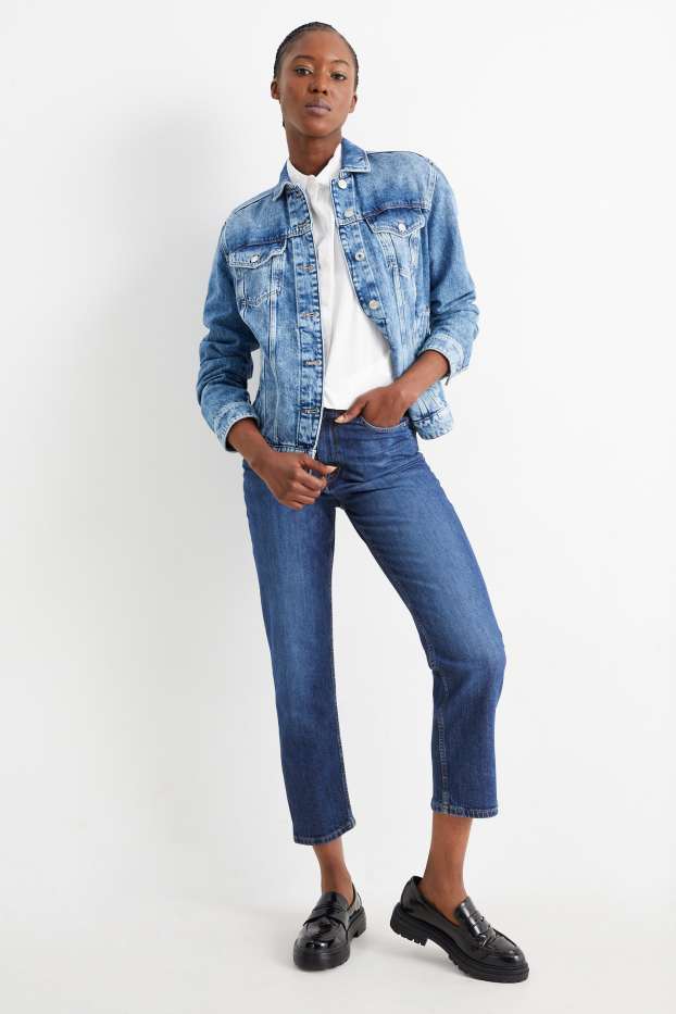 Damen - Crop Straight Jeans - High Waist - jeansblau