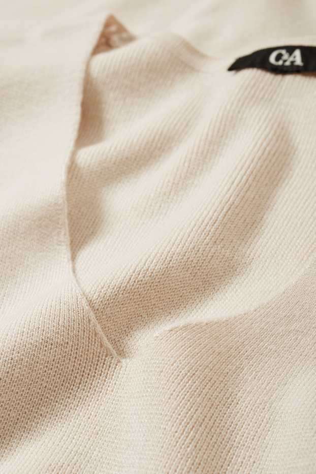 Damen - Basic-Pullover mit V-Ausschnitt - hellbeige