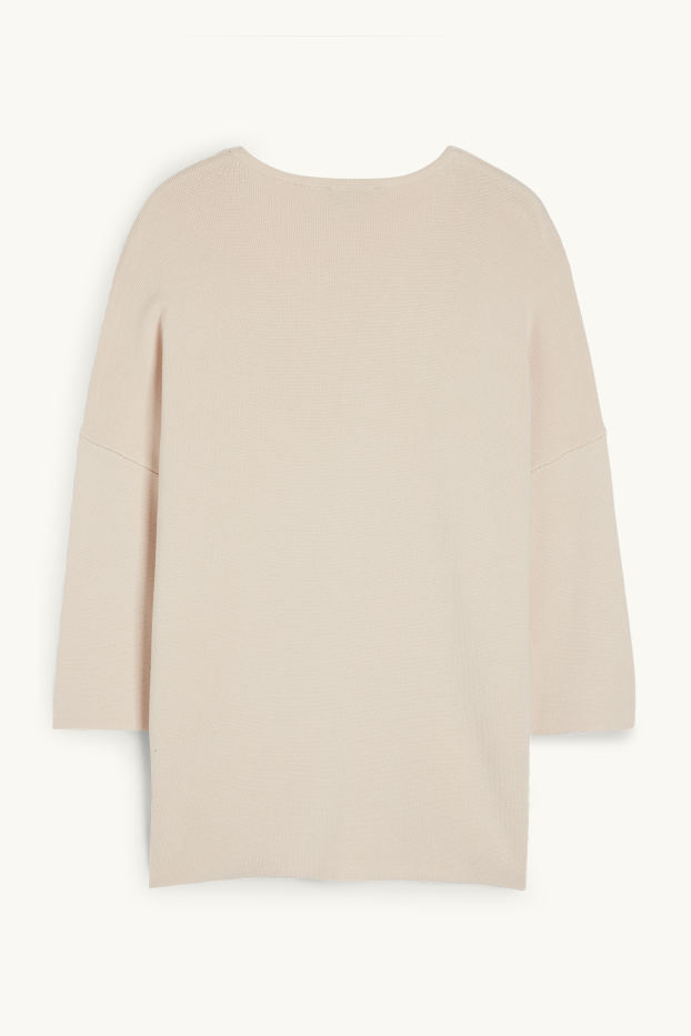 Damen - Basic-Pullover mit V-Ausschnitt - hellbeige