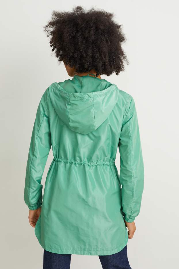 Damen - Jacke mit Kapuze und Tasche - faltbar - grün