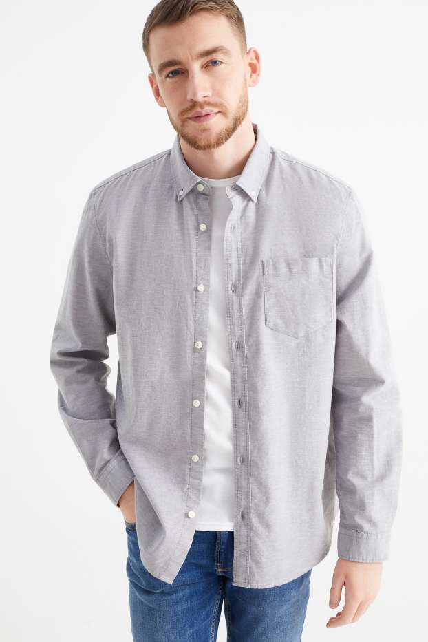 Hommes - Chemise oxford - regular fit - col button-down - gris