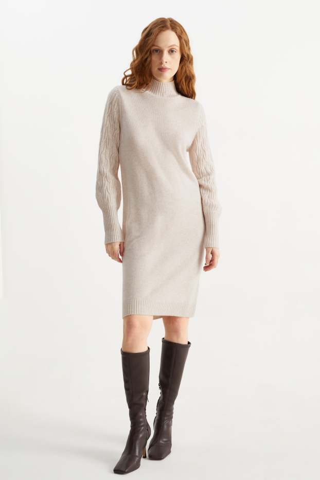 Femmes - Robe en cachemire - beige chiné