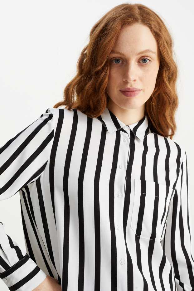 Mujer - Blusa - de rayas - negro / blanco