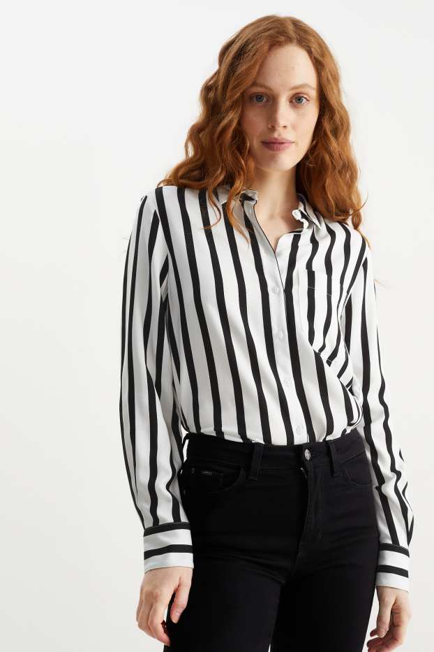 Mujer - Blusa - de rayas - negro / blanco