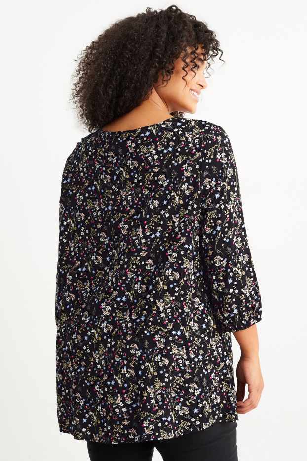 Dames - Blouse - gebloemd - zwart