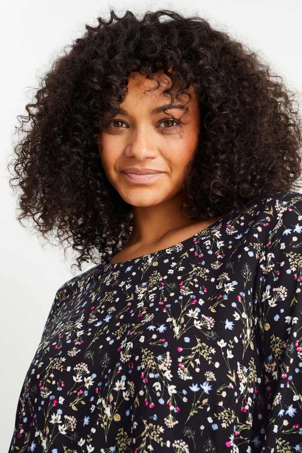 Dames - Blouse - gebloemd - zwart