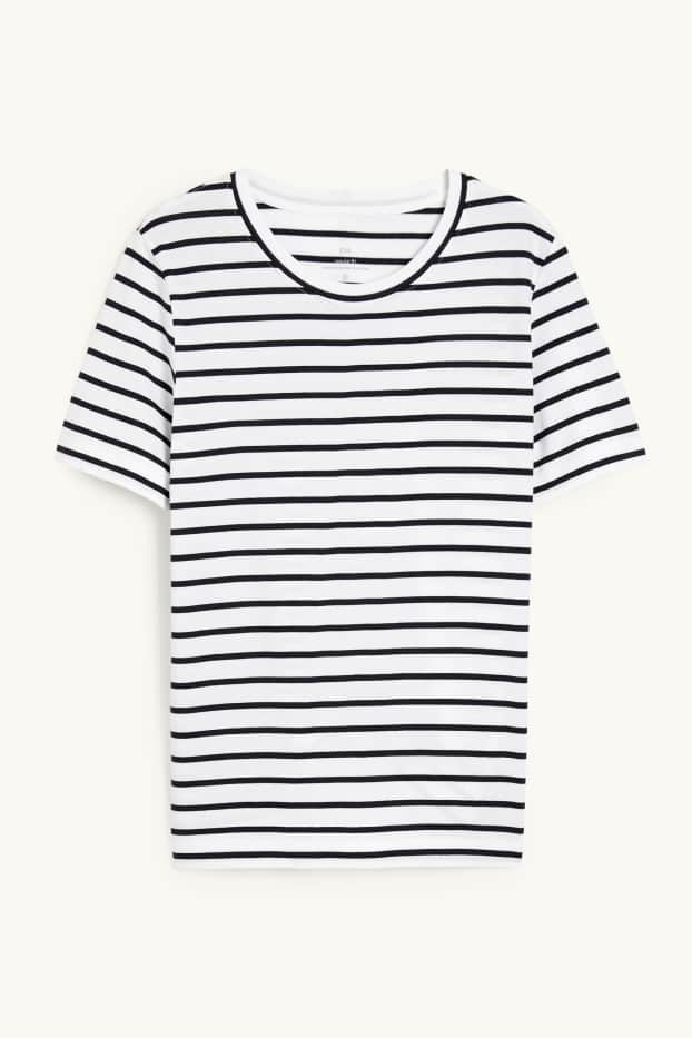 Damen - Basic-T-Shirt - gestreift - weiß