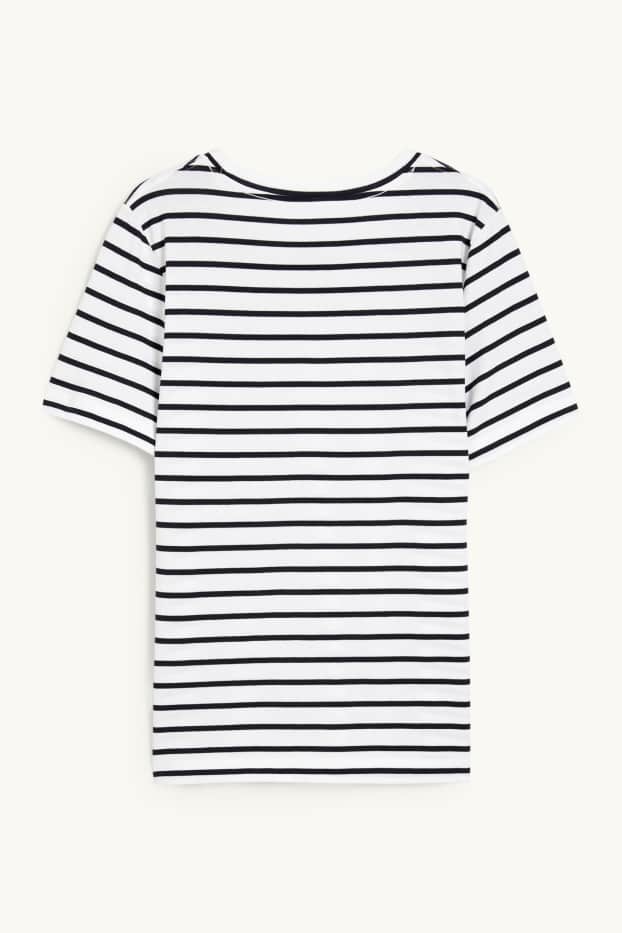 Damen - Basic-T-Shirt - gestreift - weiß
