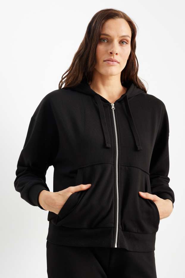Damen - Basic-Sweatjacke mit Kapuze - schwarz