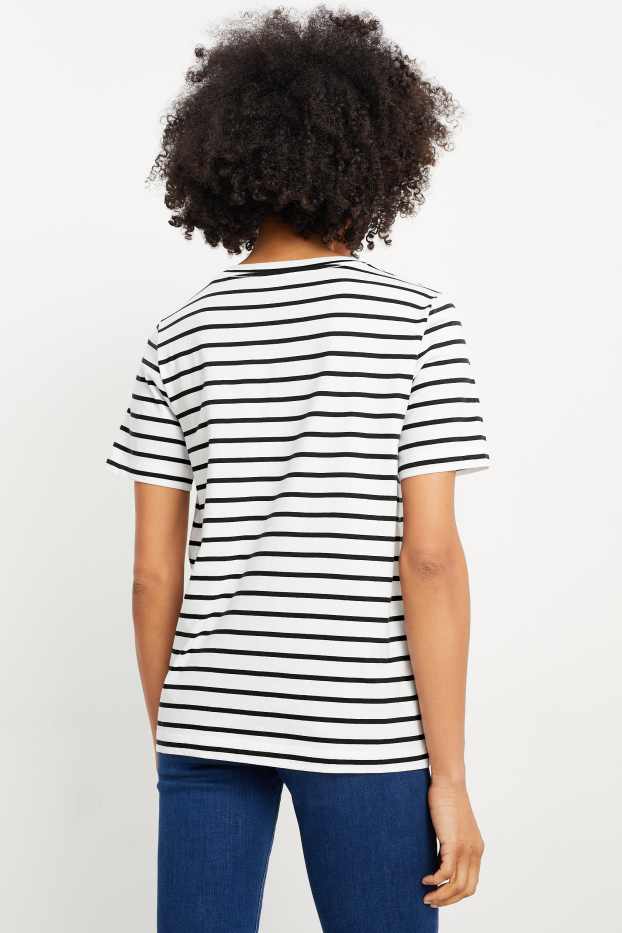 Damen - Basic-T-Shirt - gestreift - weiß