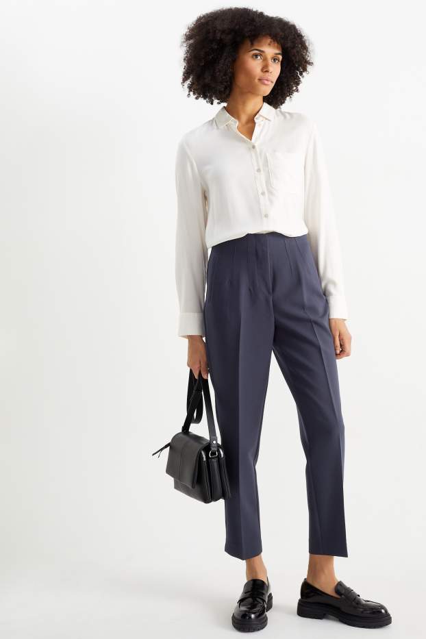 Women - Cloth trousers - high waist - tapered fit - dark blue