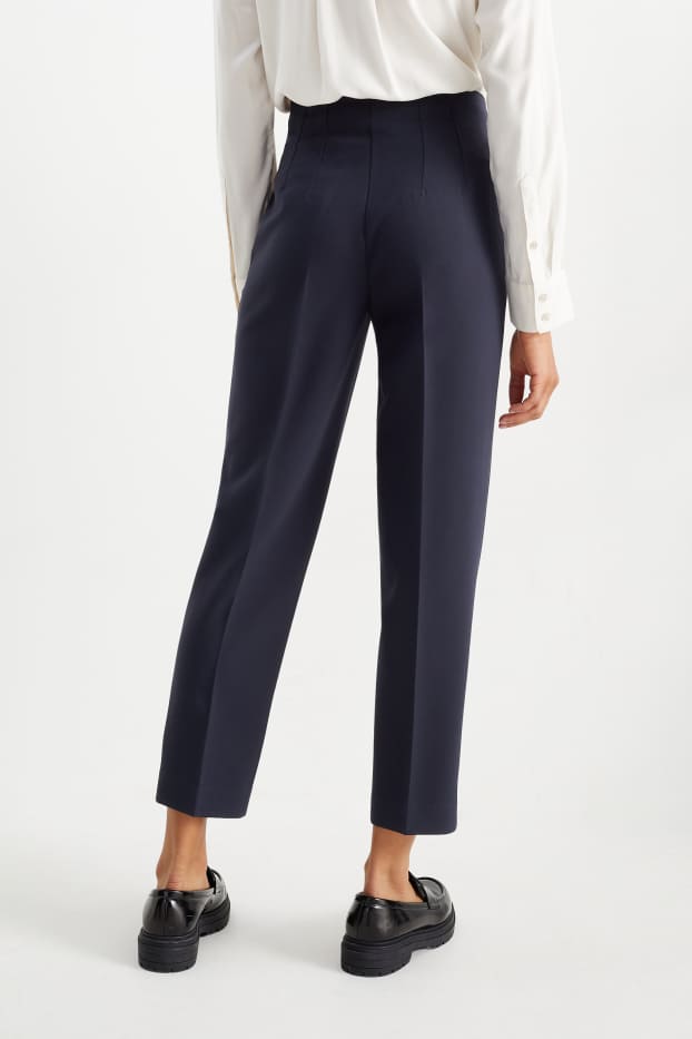 Women - Cloth trousers - high waist - tapered fit - dark blue