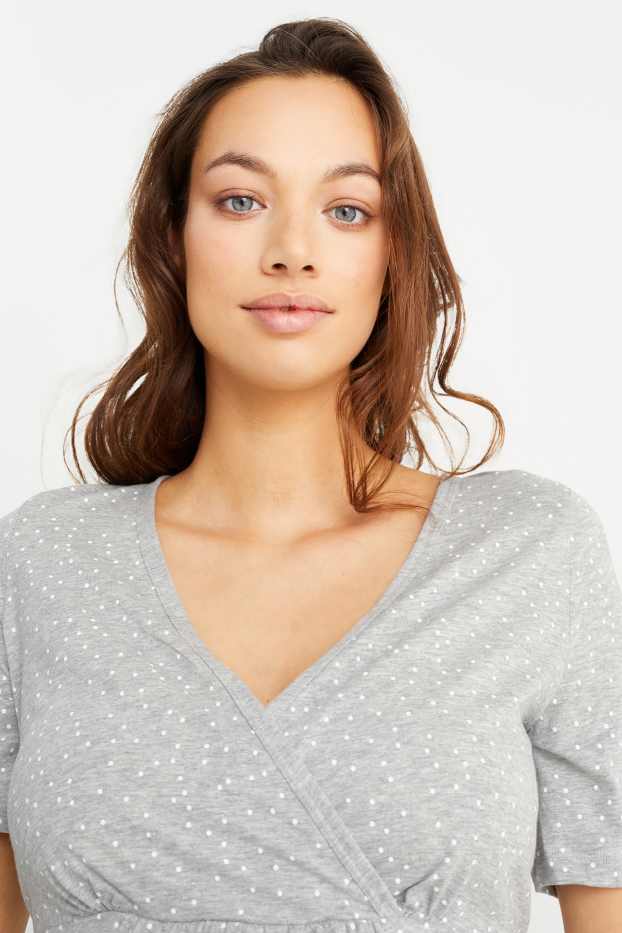 Dames - Voedingsnachthemd - met stippen - licht grijs-mix