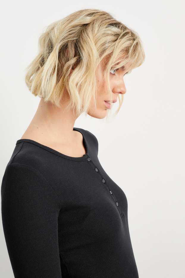 Damen - Basic-Langarmshirt - schwarz