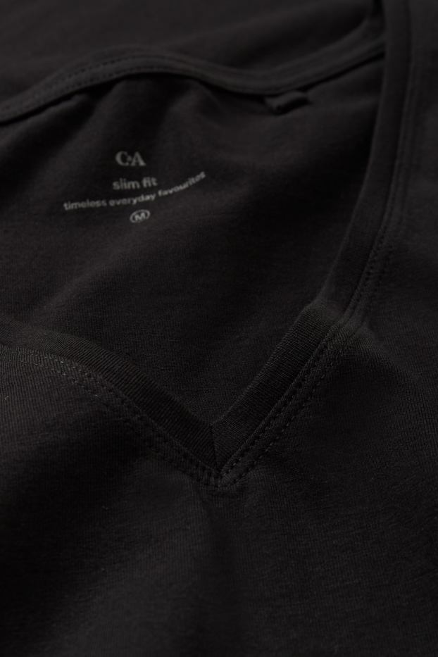 Dames - Set van 3 - basic T-shirt met V-hals - zwart