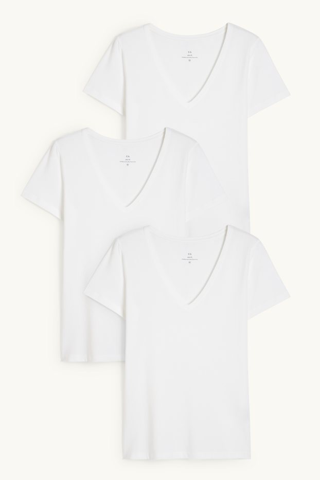Femmes - Lot de 3 - T-shirts basiques à col V - blanc