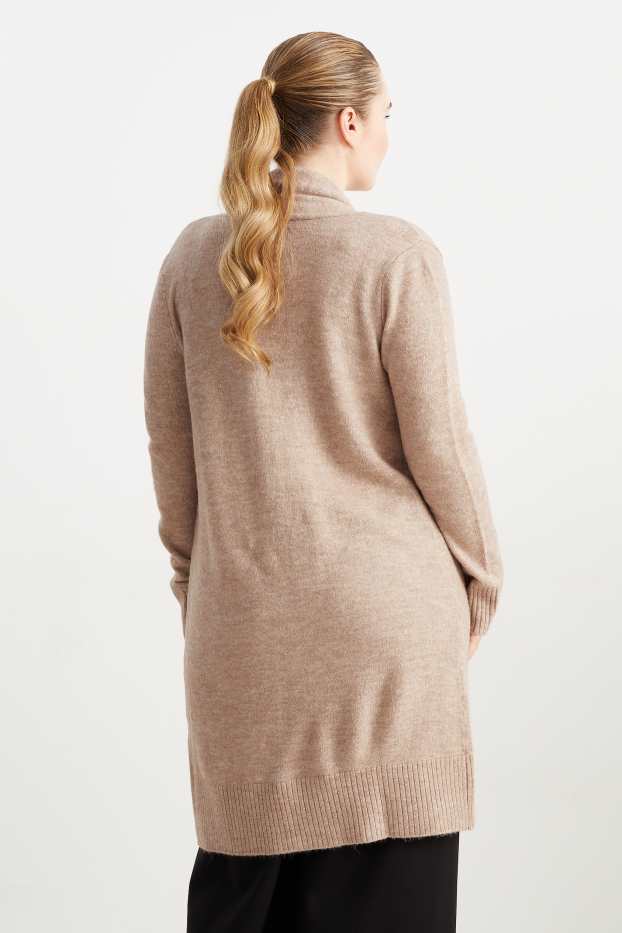 Damen - Lange Basic-Strickjacke - hellbeige